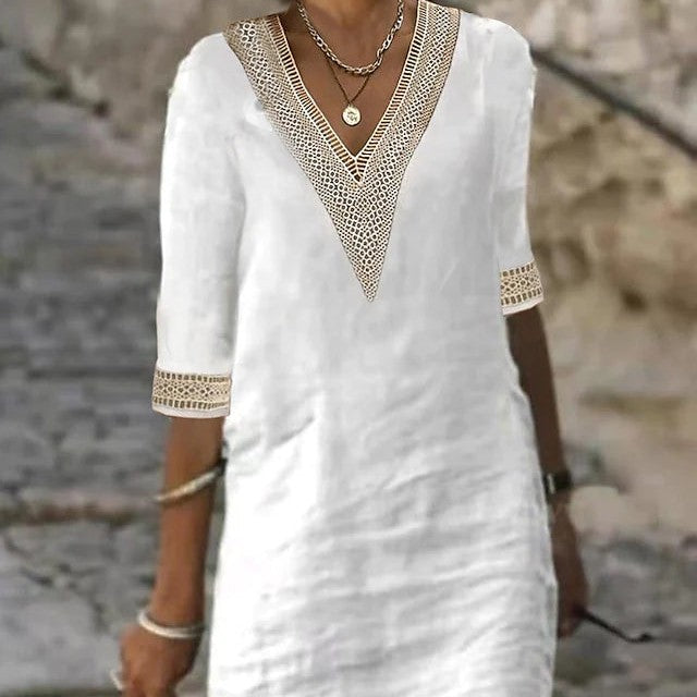 Jade – casual dress with V-neck and mid-length sleeves made of cotton-