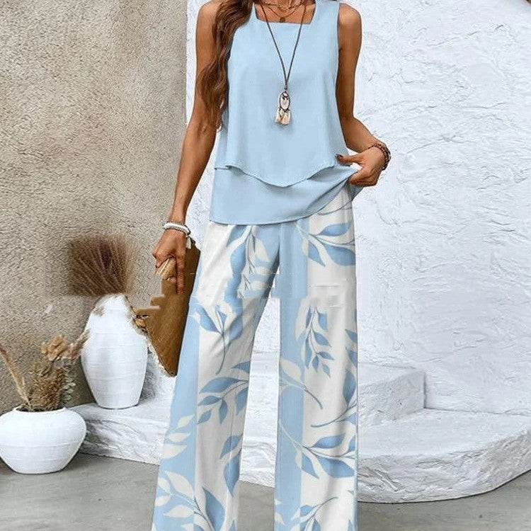 Tanya – Sleeveless Double-Layer Vest and Loose Straight Pants for Women
