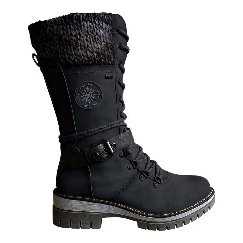 Natalie – Winterliche Hochkant Stiefel mit quadratischem Absatz und runder Spitze