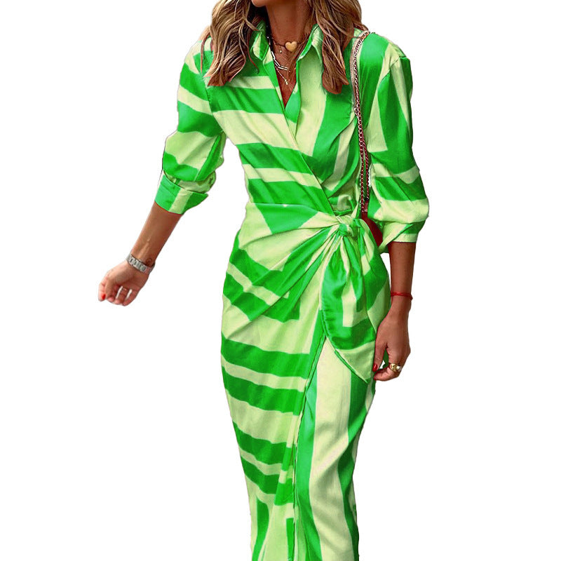 Trevor – Striped Dress with Lacing in European and American Style