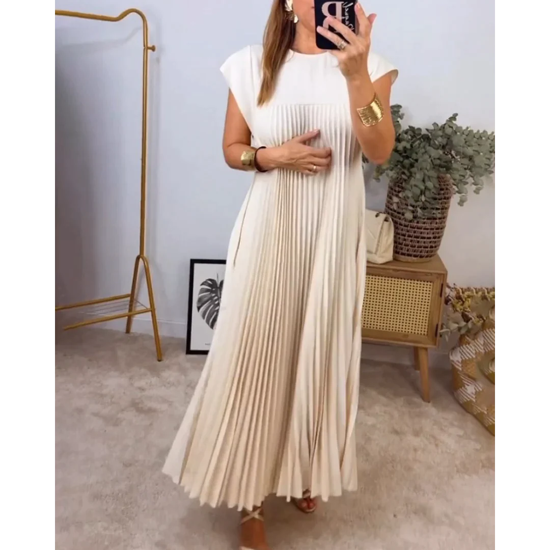 Louise – Ärmelloses Plissiertes Maxikleid