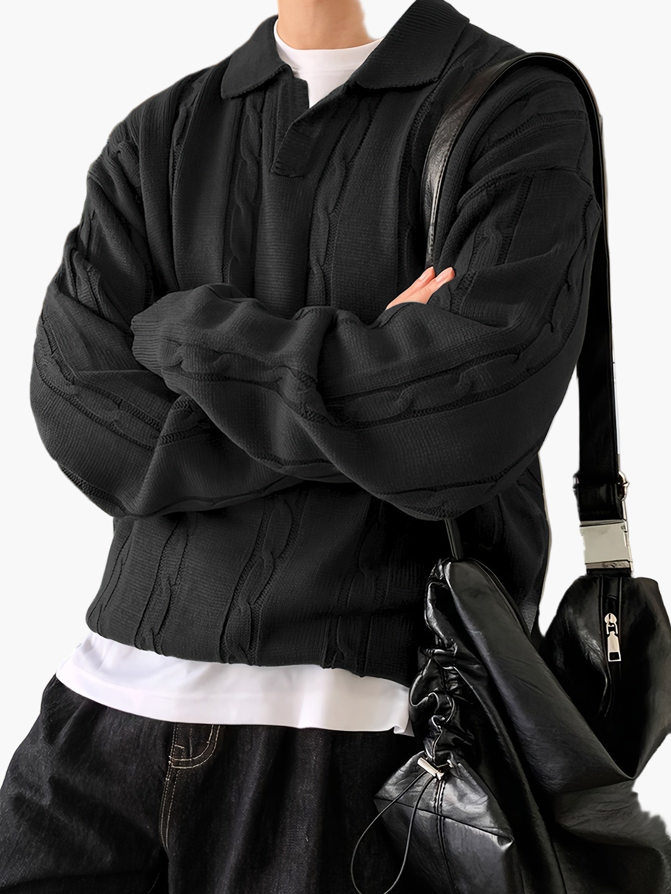 Men's Polo Knit Sweater in Casual Style – Fashionable Leisure Look for Everyday and Going Out