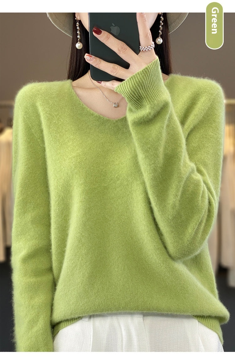 Clara – Lockere Damen-Wollpullover mit V-Ausschnitt für Herbst und Winter