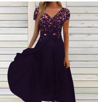 Damen Elegantes Chiffon Midikleid mit Blumenmuster und A-Linie für besondere Anlässe