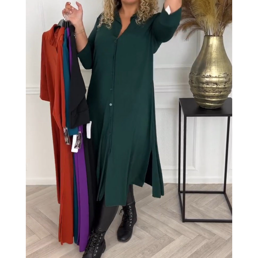 Deborah – Einfarbiges Hemdkleid mit Knöpfen