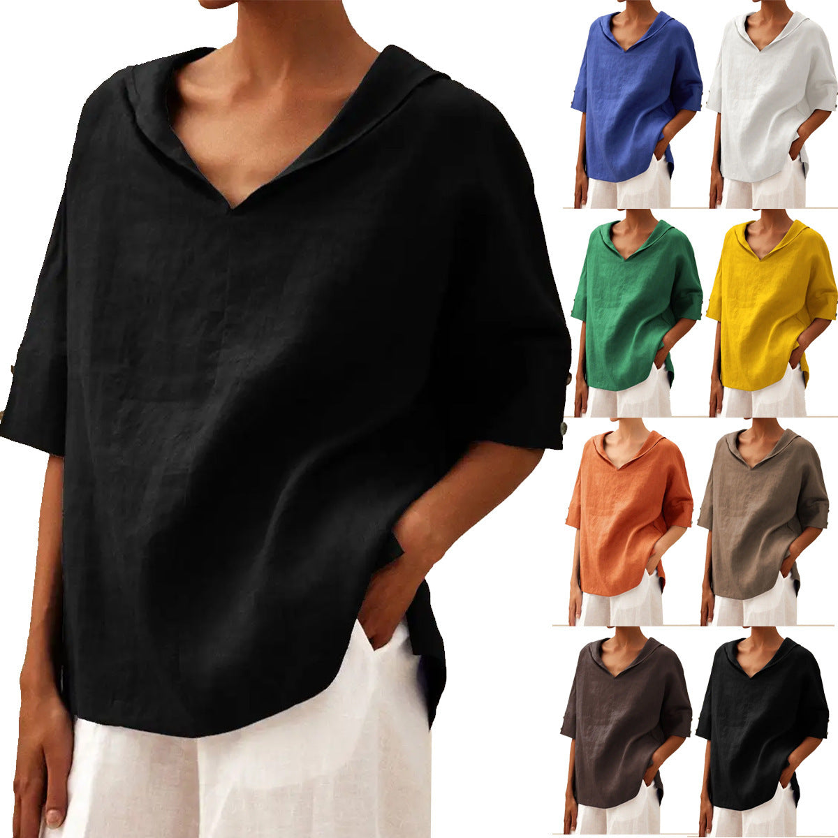 Donna – Casual, loose cotton shirt in solid color