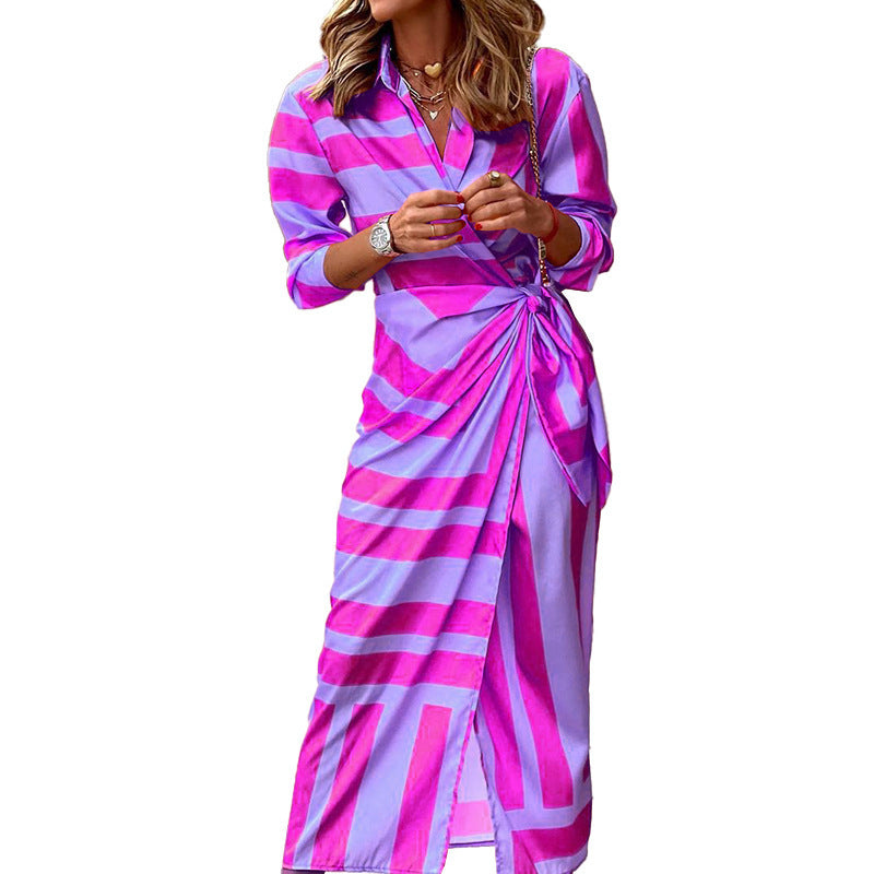 Trevor – Striped Dress with Lacing in European and American Style