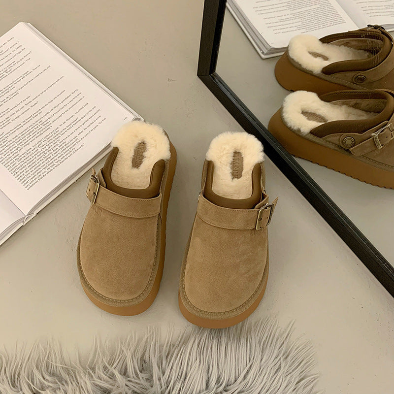 Lynda – Furry Halbschuhe mit dicker Sohle und Rückenriemen