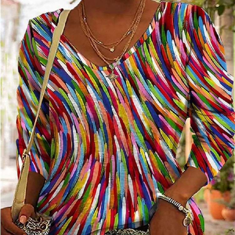 Women's Artistic Retro Sweater Shirt with Geometric Print – Comfortable Casual Top in Art Style