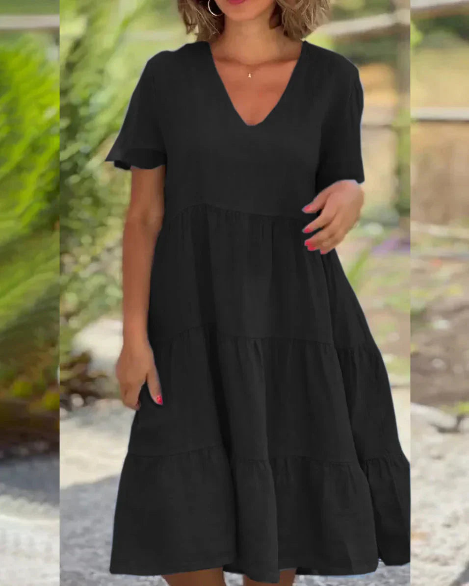 Susan – Midikleid mit V-Ausschnitt aus Baumwollleinen