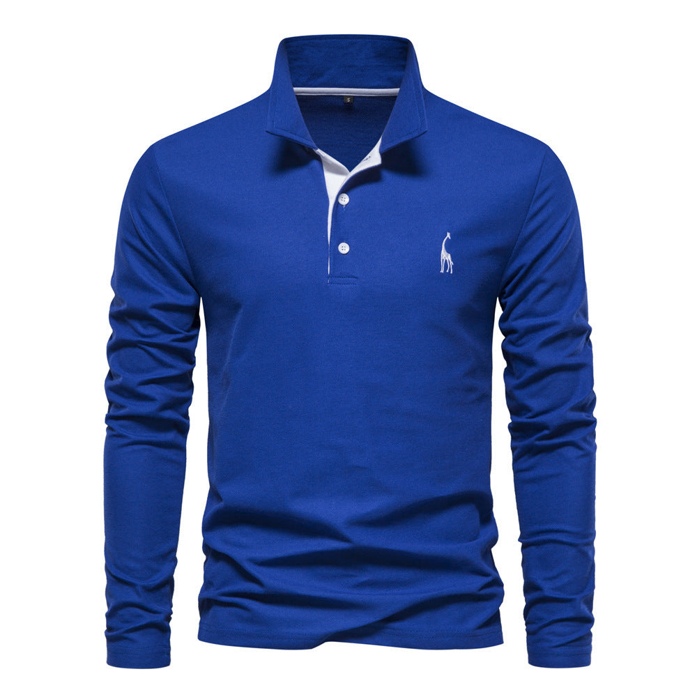 Men's Long Sleeve Polo Shirt Casual – Classic Leisure Style with Embroidered Logo