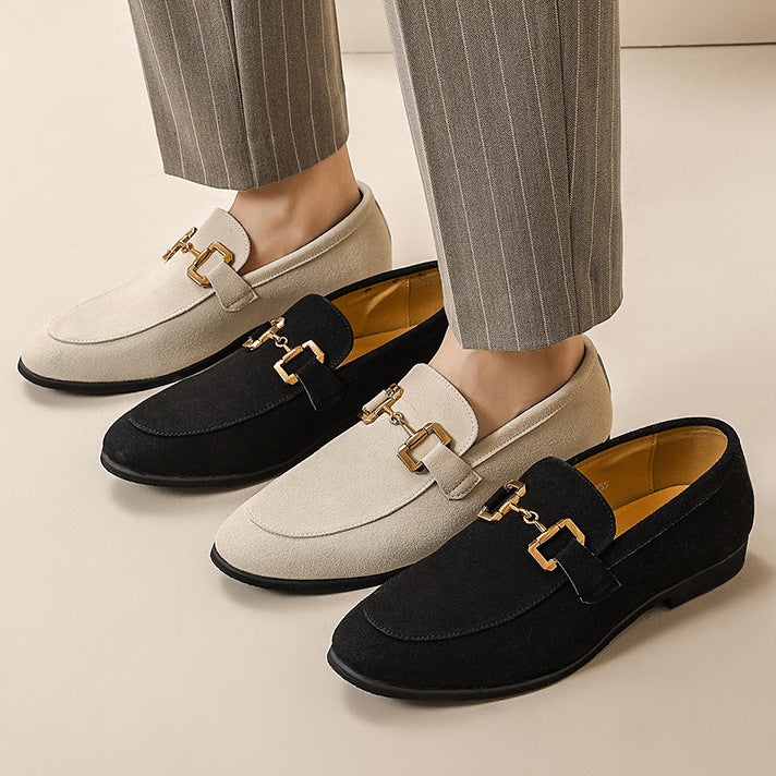 Men's Business Loafer Slip-On Moccasins with Gold Buckle – Elegant Shoes for Office & Leisure