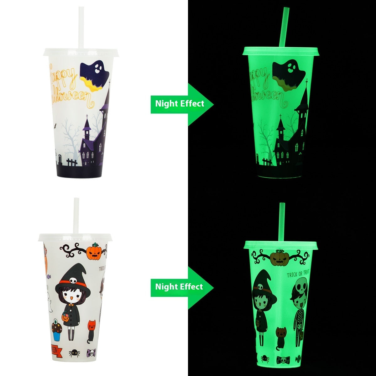 Halloween party cup with straw – glowing drinking cup for Halloween drinks & decoration
