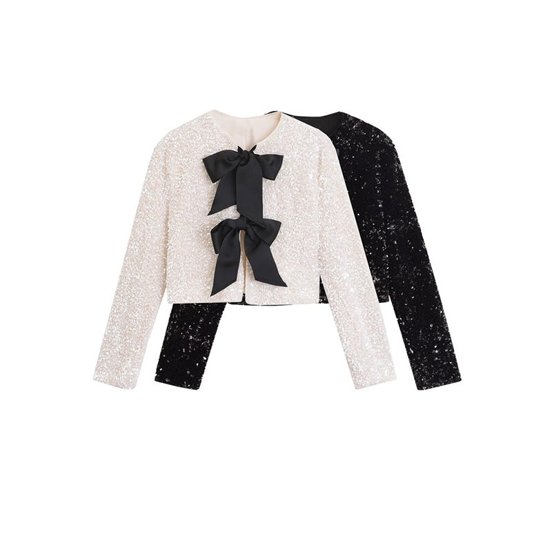 Amelia – Versatile short jacket with bow decoration and sequins