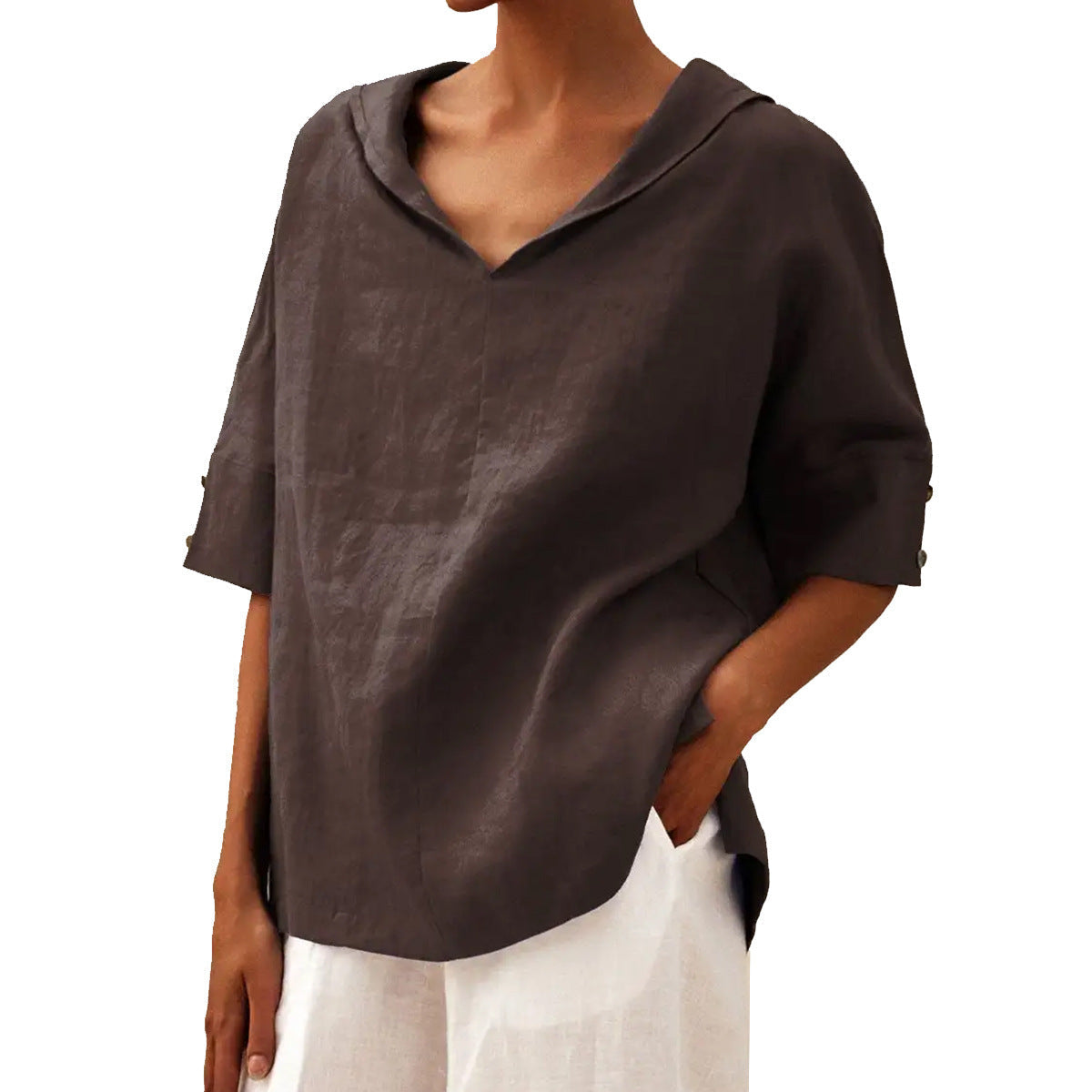 Damen Legere V-Ausschnitt Halbarm Bluse – Lässige Alltagsmode mit modernem Schnitt