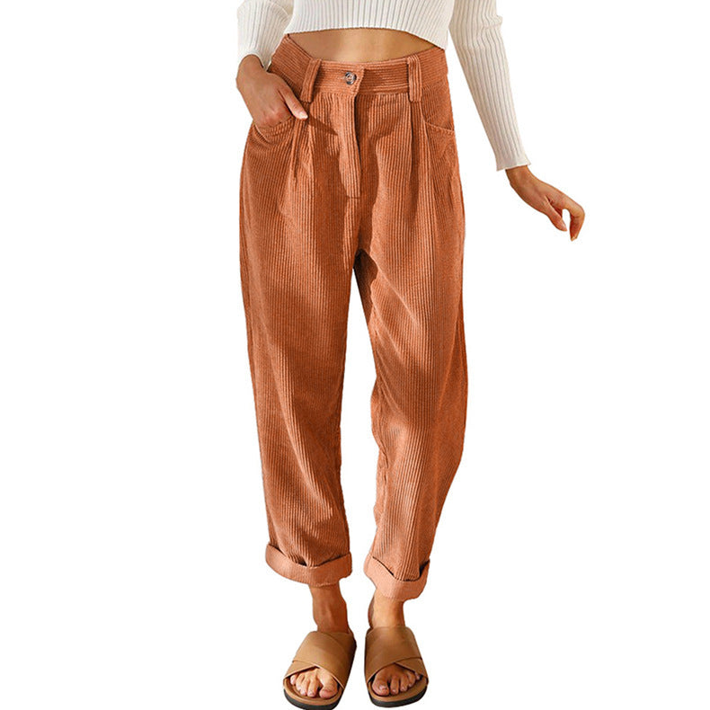 Jane – High-waisted casual corduroy pants with straight leg