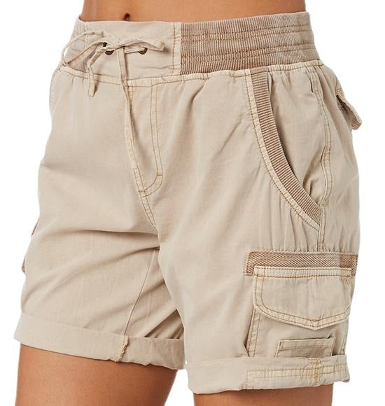 Damen Cargo Shorts Freizeit Sommer mit Kordelzug, Elastischem Bund und Taschen – Bequeme Outdoor & Casual Bermudashorts
