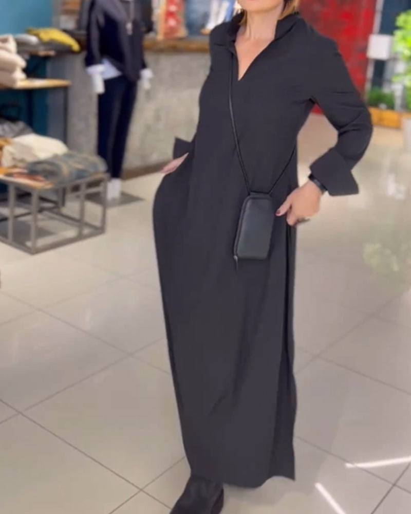 Damen Maxikleid Lockerer Schnitt Modernes Freizeit- und Alltagskleid mit Schlitzdetails