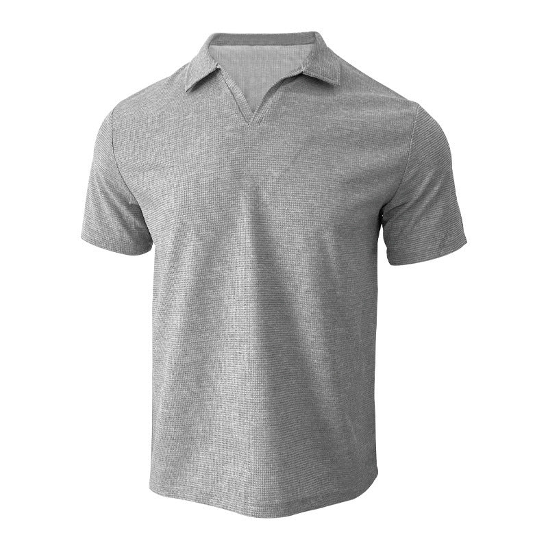 Rowan – Polo shirt with V-neck and waffle pattern for men