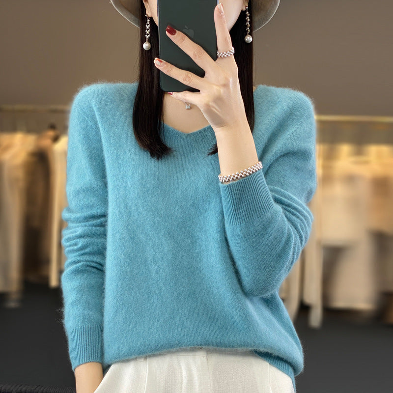 Clara – Lockere Damen-Wollpullover mit V-Ausschnitt für Herbst und Winter