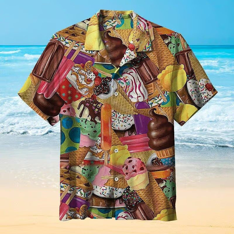 Herren Retro-Eiscreme-Hawaiihemd – Lustiges Sommerhemd mit Vintage Eis am Stiel Motiv, Perfekt für Urlaub & Strand