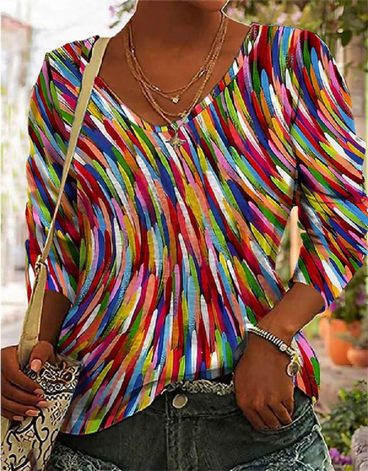 Women's Artistic Retro Sweater Shirt with Geometric Print – Comfortable Casual Top in Art Style