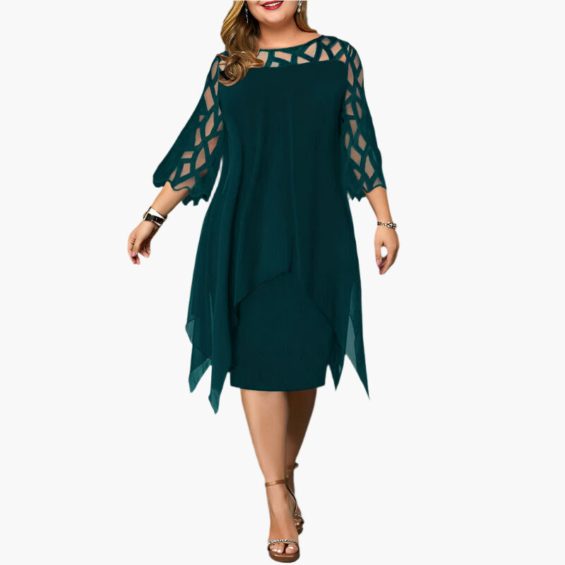Damen Elegantes Plus Size Abendkleid mit Spitzenärmeln und Asymmetrischem Schnitt – Perfekt für festliche Anlässe