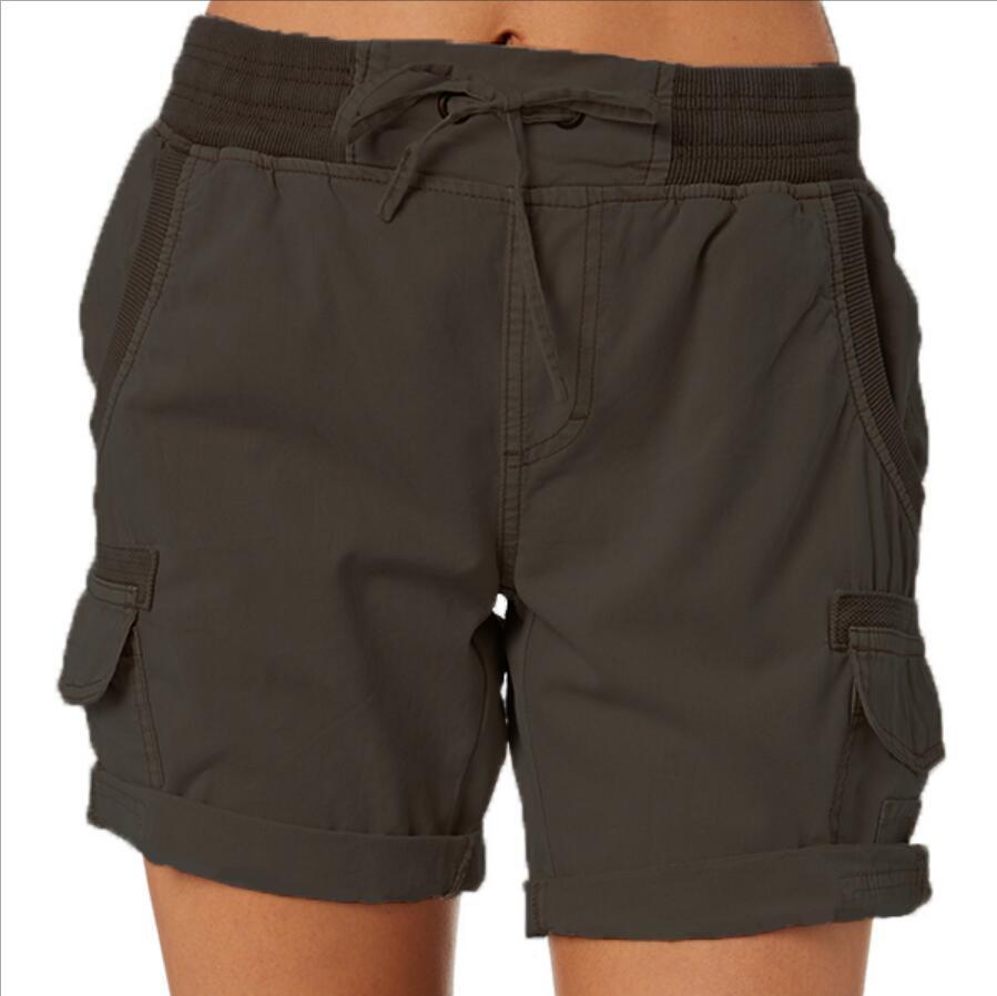 Damen Cargo Shorts Freizeit Sommer mit Kordelzug, Elastischem Bund und Taschen – Bequeme Outdoor & Casual Bermudashorts