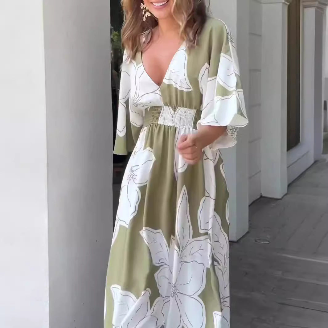 Damen Maxikleid mit Blumenmuster – Elegantes Sommerkleid für Gartenpartys & Urlaub