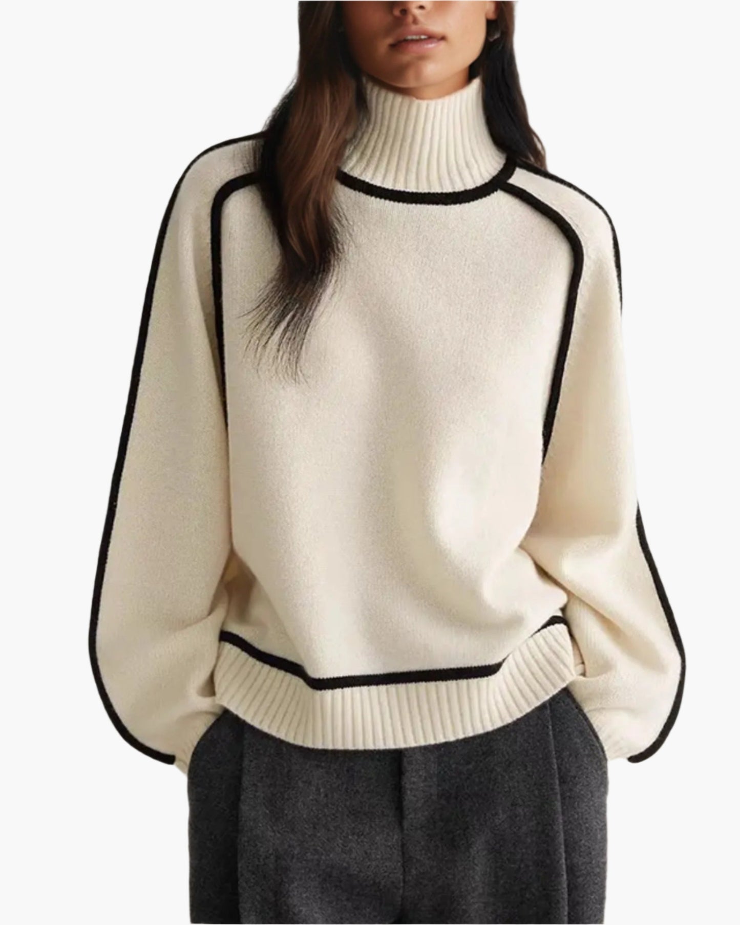 Women's turtleneck sweater in modern oversized style for autumn and winter