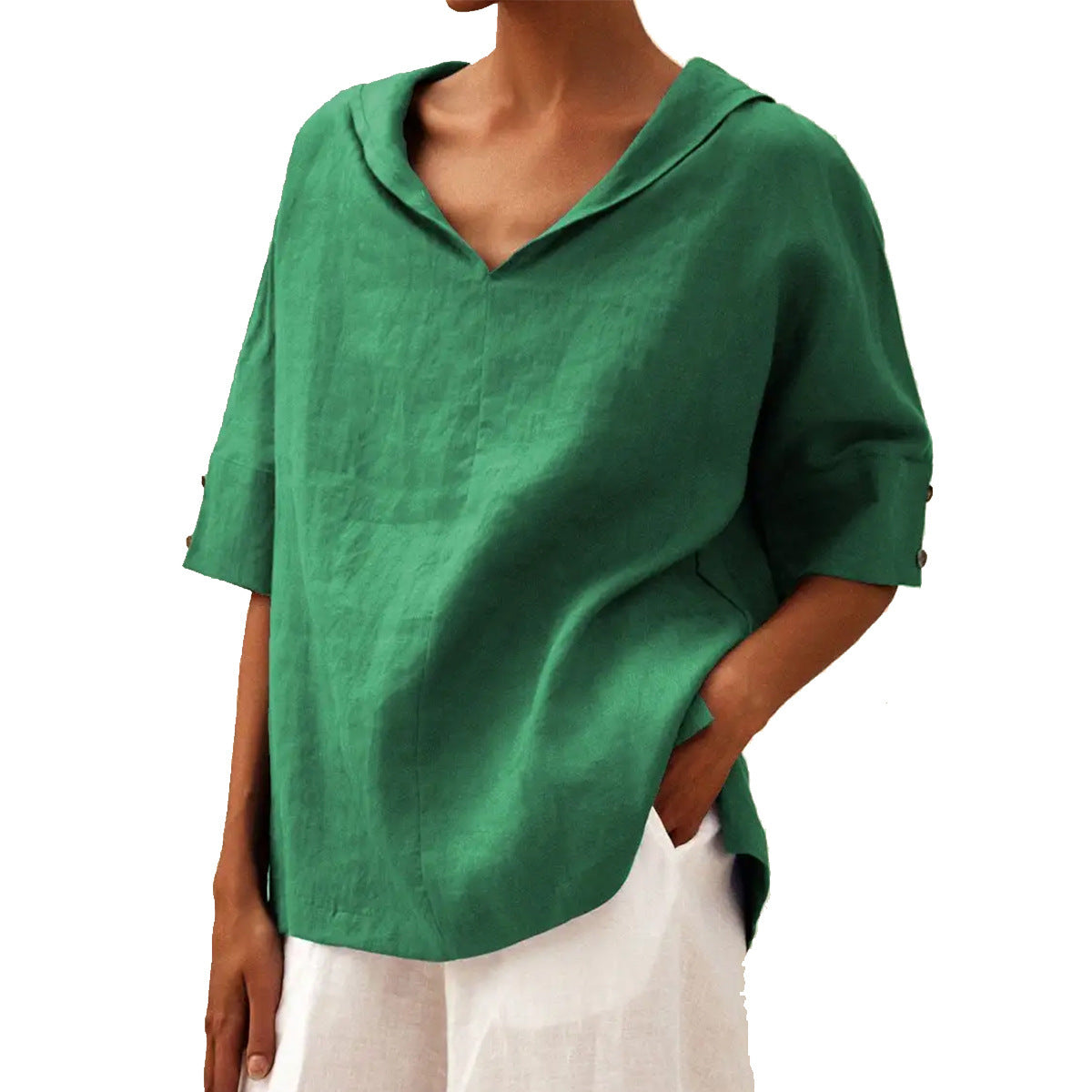 Damen Legere V-Ausschnitt Halbarm Bluse – Lässige Alltagsmode mit modernem Schnitt