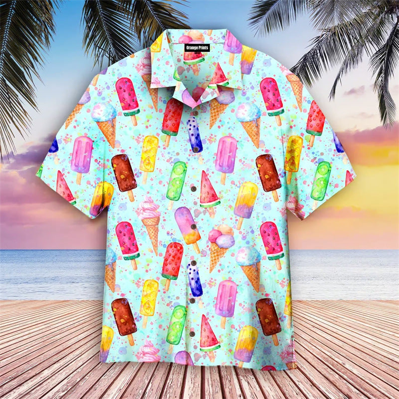 Herren Retro-Eiscreme-Hawaiihemd – Lustiges Sommerhemd mit Vintage Eis am Stiel Motiv, Perfekt für Urlaub & Strand