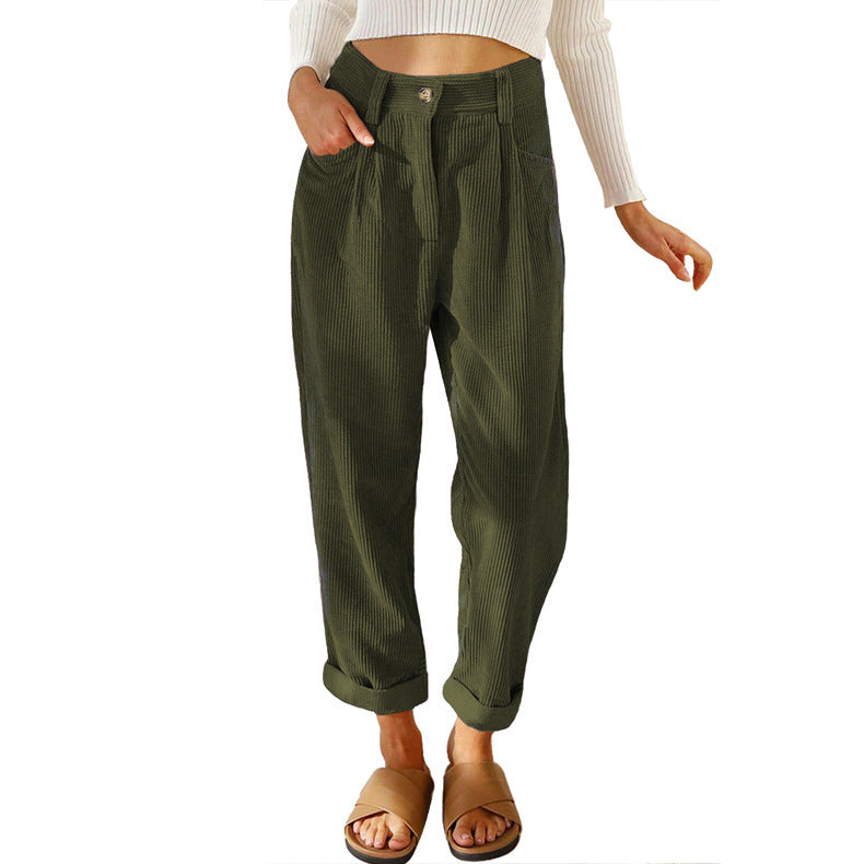 Jane – High-waisted casual corduroy pants with straight leg
