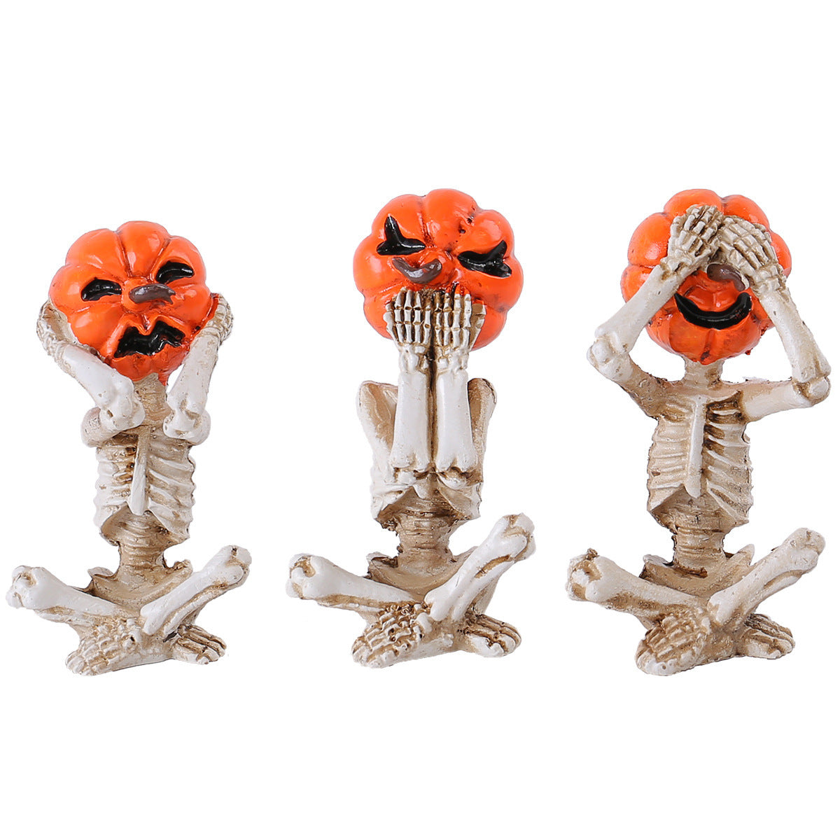 Halloween Decoration Set – Pumpkin Head Skeleton Figures 3-Piece Set for Spooky Party Atmosphere