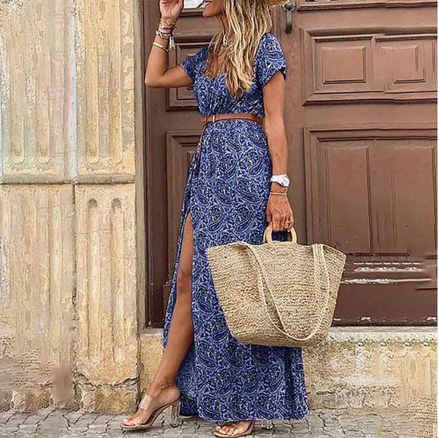 Barbara – V-neck floral dress in Simiya style