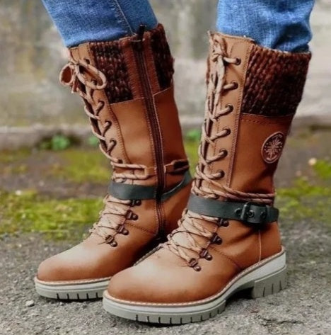Natalie – Winterliche Hochkant Stiefel mit quadratischem Absatz und runder Spitze