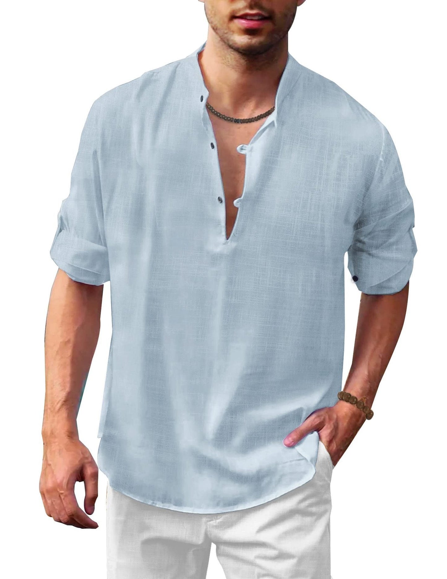 Herren Freizeit Henley Langarmshirt – Lockeres Strandhemd für Urlaub und Alltag