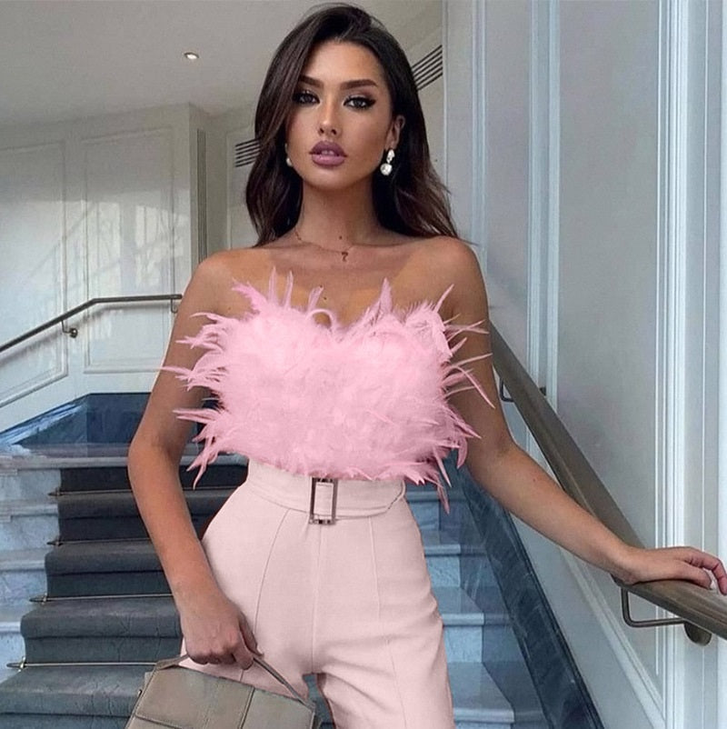 Rebecca – Featherlight jumpsuit with tube top for parties