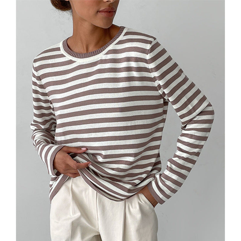 Damen Strickpullover mit Streifen – Lässiger Alltags-Sweater, zeitloser Stil, ideal für Büro & Freizeit