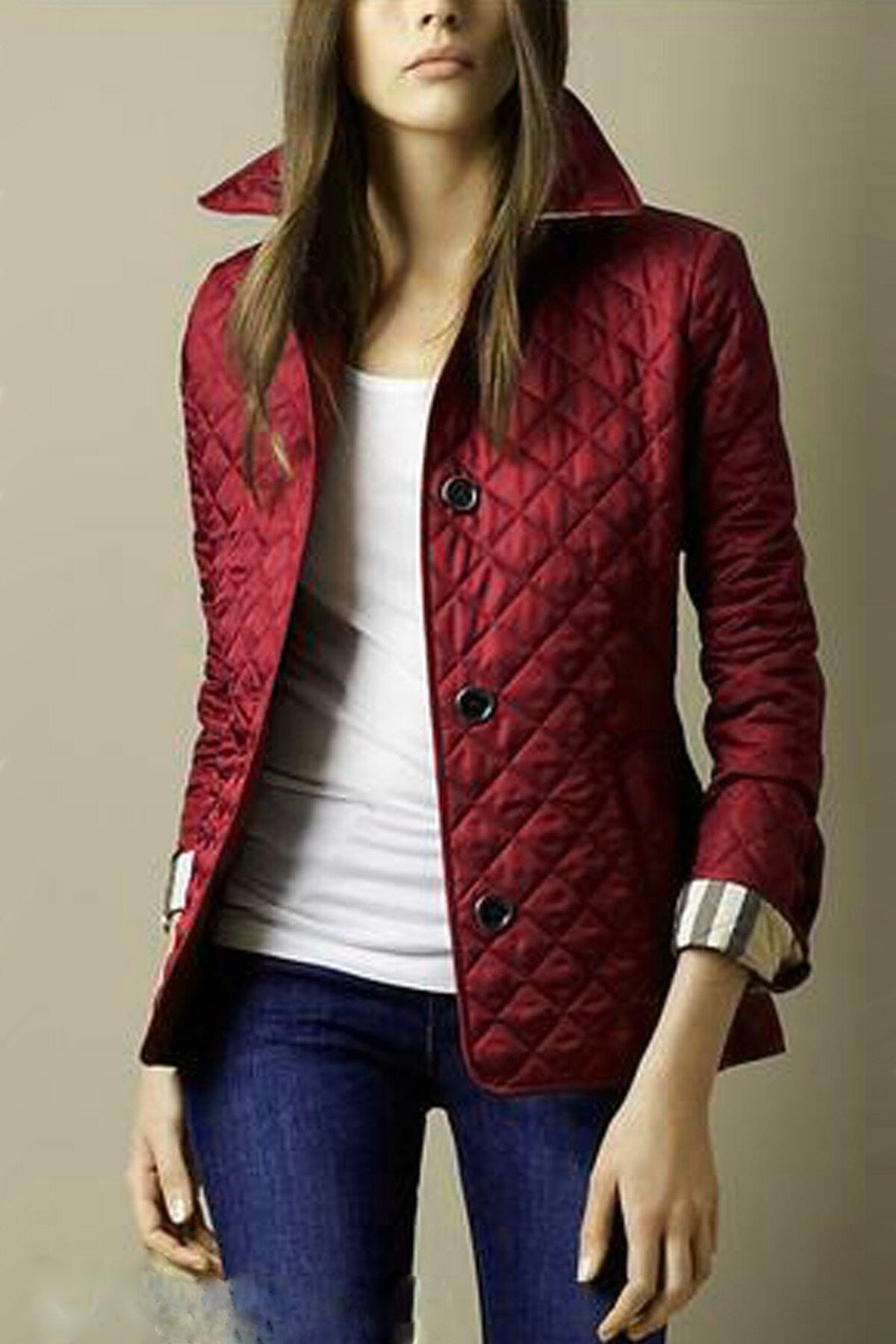 Women's quilted jacket slim fit with notch collar – Elegant transitional jacket for everyday and office use