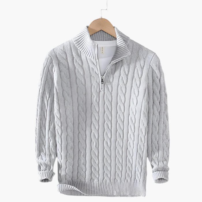 Herren Strickpullover mit Zopfmuster – Klassischer Halbreißverschluss, stilvoll und vielseitig für Alltag und Büro