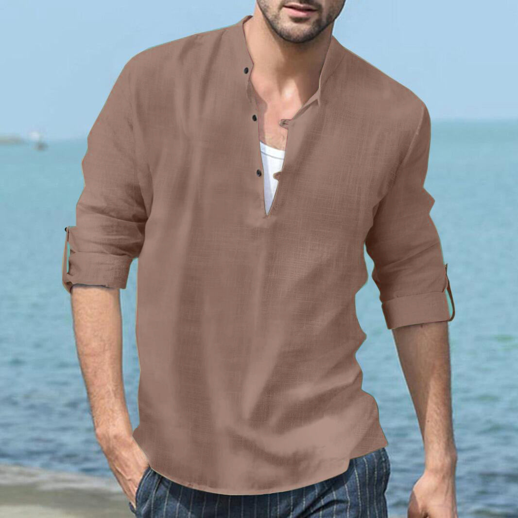 Herren Freizeit Henley Langarmshirt – Lockeres Strandhemd für Urlaub und Alltag