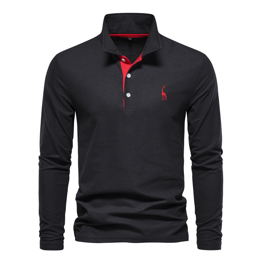 Men's Long Sleeve Polo Shirt Casual – Classic Leisure Style with Embroidered Logo