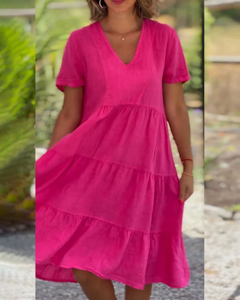 Susan – Midikleid mit V-Ausschnitt aus Baumwollleinen