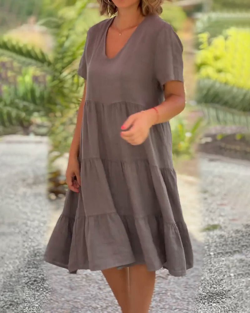 Susan – Midikleid mit V-Ausschnitt aus Baumwollleinen