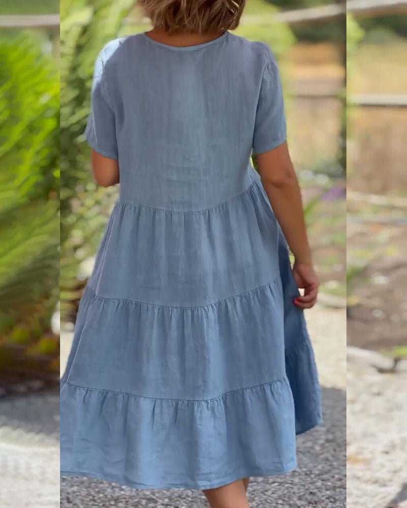 Susan – Midikleid mit V-Ausschnitt aus Baumwollleinen