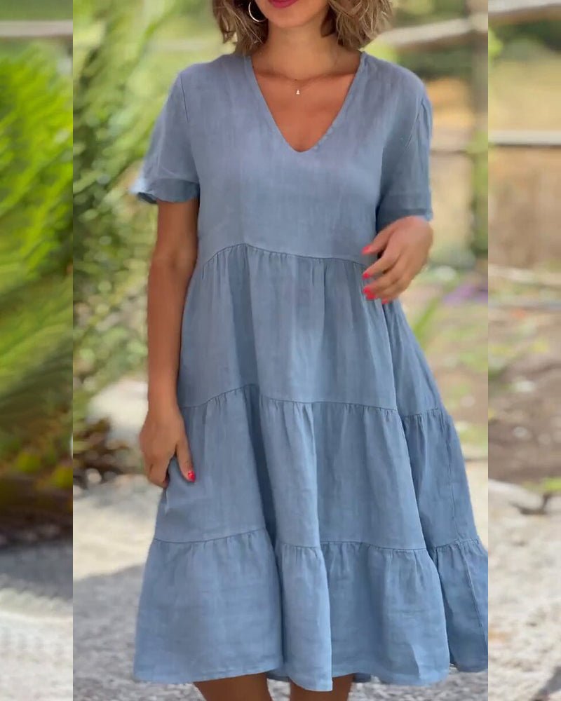 Susan – Midikleid mit V-Ausschnitt aus Baumwollleinen