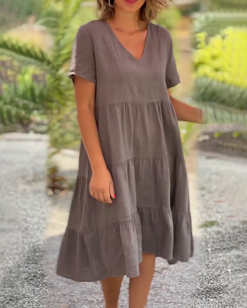 Susan – Midikleid mit V-Ausschnitt aus Baumwollleinen