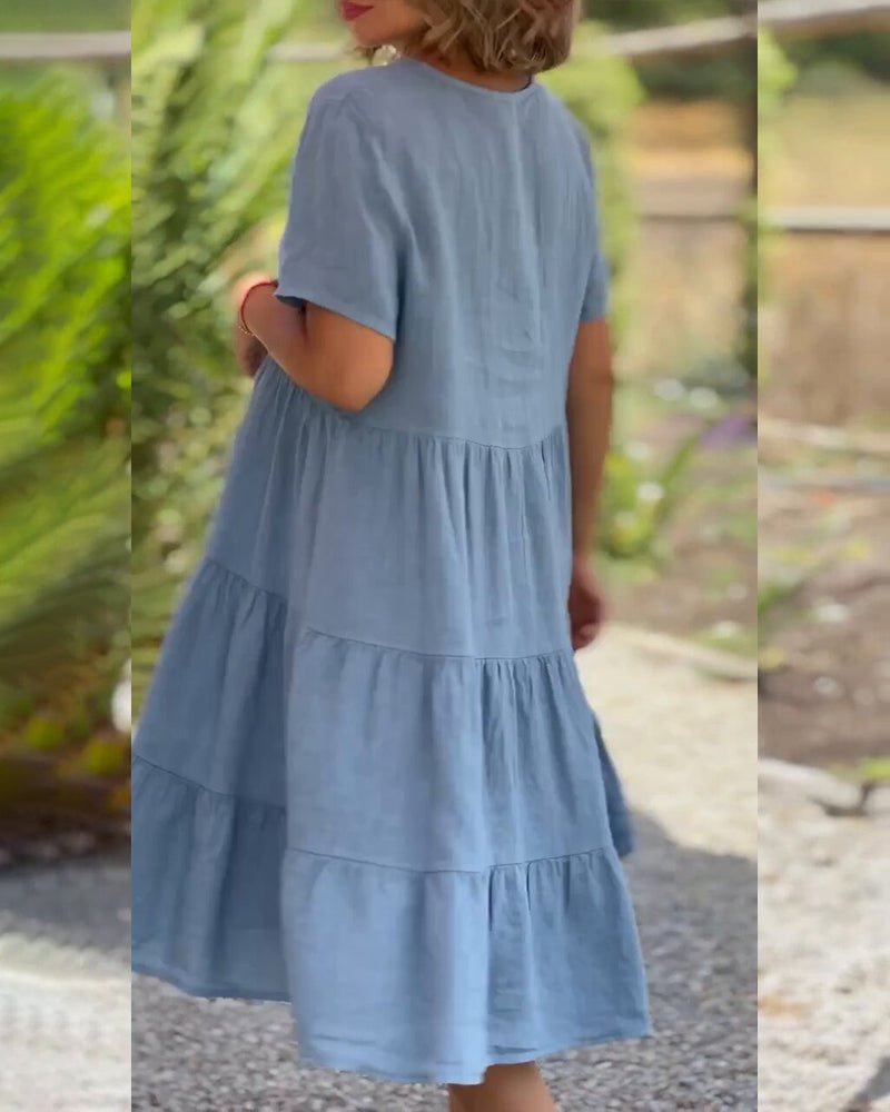 Susan – Midikleid mit V-Ausschnitt aus Baumwollleinen