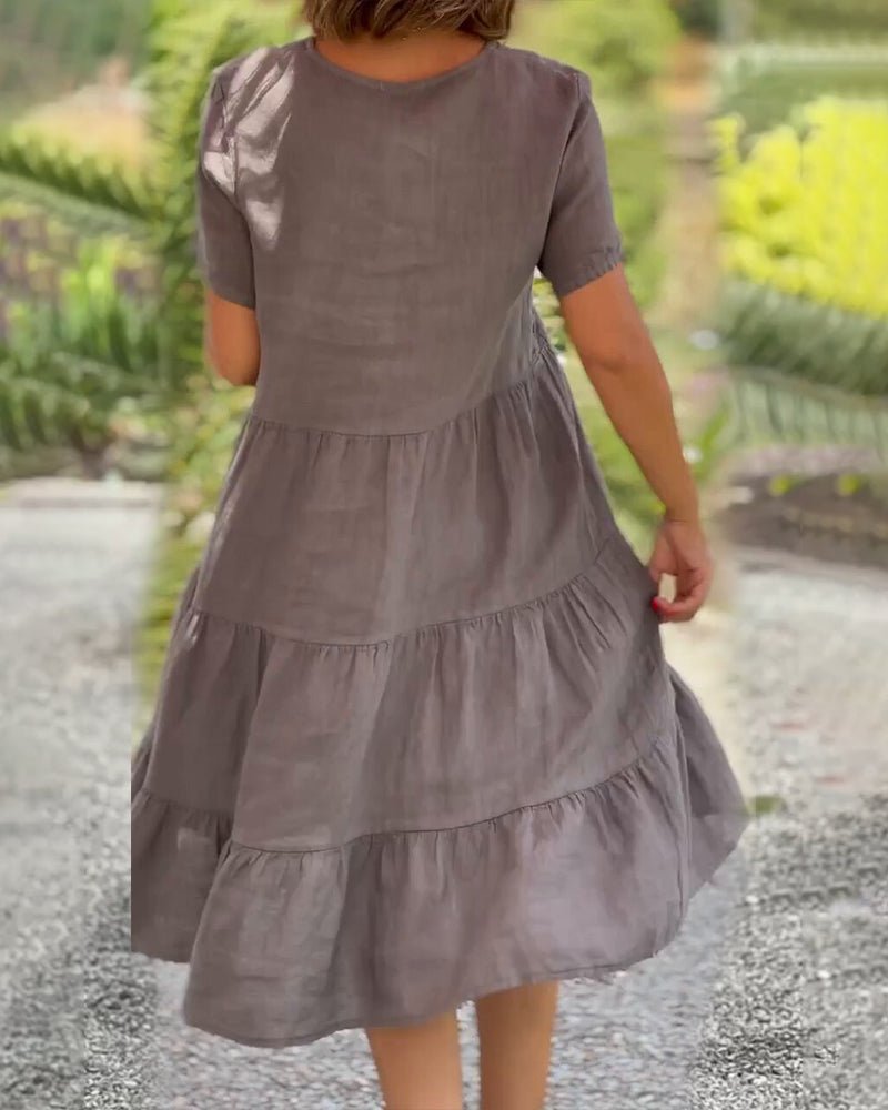 Susan – Midikleid mit V-Ausschnitt aus Baumwollleinen